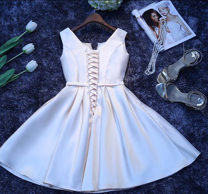 Ivory Satin Short Simple Cute Bridesmaid Dress Party Dress, Short Grad Cutedressy Ivory Satin Short Simple Cute Bridesmaid Dress Party Dress, Short Grad Cutedressy
