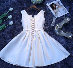 Ivory Satin Short Simple Cute Bridesmaid Dress Party Dress, Short Graduation Dress Prom Dress