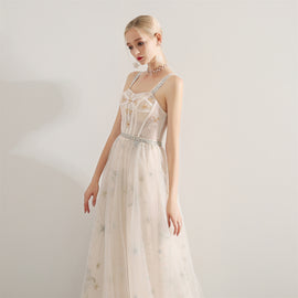 Ivory Sweetheart Straps Long Formal Dress, A-line Ivory Tulle Evening Dress Prom Dress