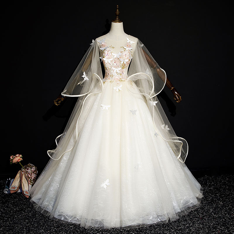 white sweet 16 dresses Ivory Tulle Ball Gown Sweet 16 Dresses with Lace, Glam Long Evening Go – Cutedressy