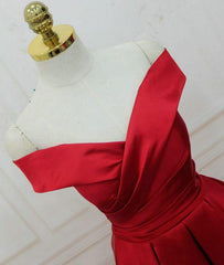 Popular Red Satin Off Shoulder Prom Dresses , Prom Party Dresses, Formal Gowns