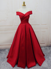 Popular Red Satin Off Shoulder Prom Dresses , Prom Party Dresses, Formal Gowns