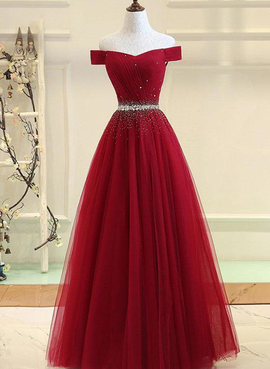 Charming Off Shoulder Beaded Party Dress 2019, A-line Floor Length Party Dress