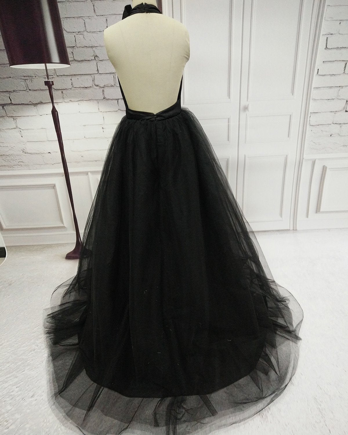Black Tulle Stylish Long Prom Gown, Beautiful Backless Sexy Evening Party Dress