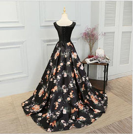 Black Floral Prom Gown, Prom Dress , Party Dresses for Sale