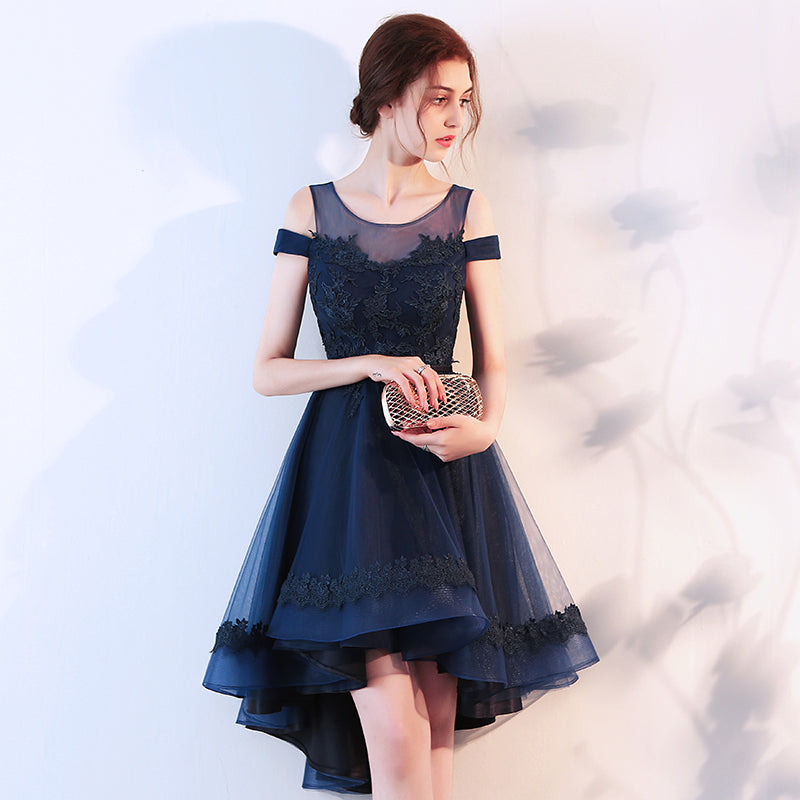 Beautiful Light Grey Tulle Off Shoulder High Low Lace Party Dress, Gre Cutedressy Beautiful Light Grey Tulle Off Shoulder High Low Lace Party Dress, Gre Cutedressy