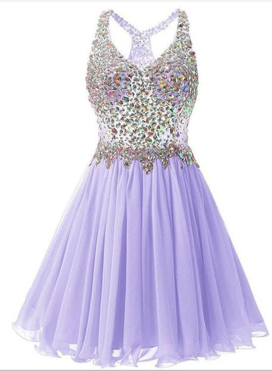 Beautiful Lavender Chiffon Homecoming Dress, Crystal Beaded  Party Homecoming Dress For Girls, Vestidos De Festa