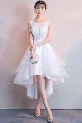 White High Low Graduation Dress , Tulle and Lace Party Dresses