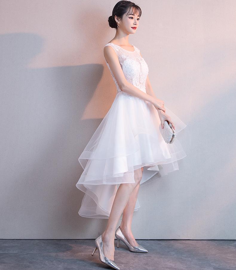 White High Low Graduation Dress , Tulle and Lace Party Dresses