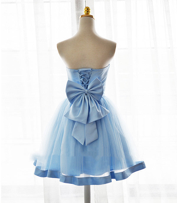 Light Blue Tulle Sweetheart with Bow Cute Party Dress, Blue Short Home Cutedressy Light Blue Tulle Sweetheart with Bow Cute Party Dress, Blue Short Home Cutedressy