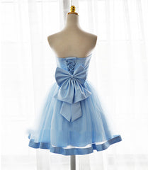Light Blue Tulle Sweetheart with Bow Cute Party Dress, Blue Short Homecoming Dress Prom Dresss