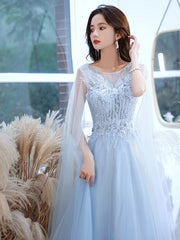 Blue Tulle with Lace Elegant A-line New Sytle Party Dress Prom Dress, Blue Formal Dress