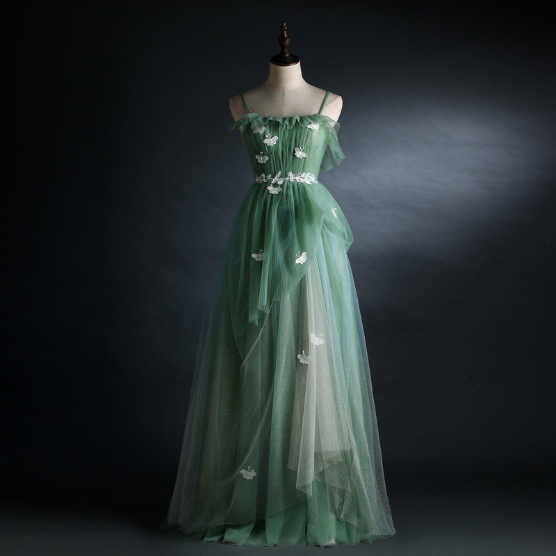 Light Green Straps Tulle Floor Length A-line Prom Dress, Tulle Scoop P Cutedressy Light Green Straps Tulle Floor Length A-line Prom Dress, Tulle Scoop P Cutedressy