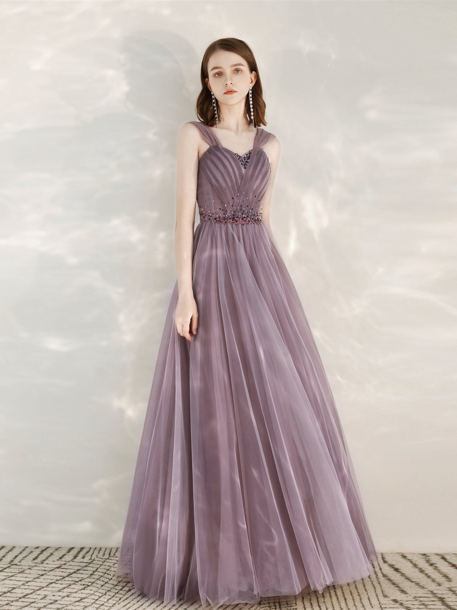 Light Purple Sweetheart Off ShoulderTulle A-line Formal Dress, Purple β Cutedressy