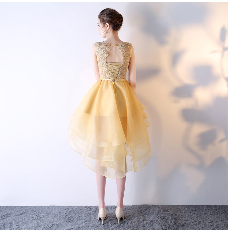 Light Yellow Organza and Lace High Low Party Dress, Short Cute Prom Dr Cutedressy Light Yellow Organza and Lace High Low Party Dress, Short Cute Prom Dr Cutedressy