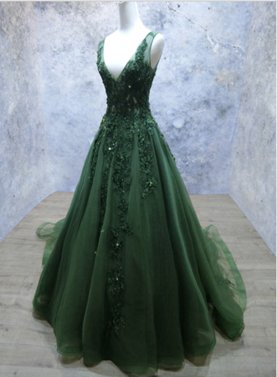 green prom dresses 2018 Long Prom Dresses 2018 Green Tulle A Line Arabic Party Gowns With Gold Lace Crystals A Line Cloak Fl on Luulla