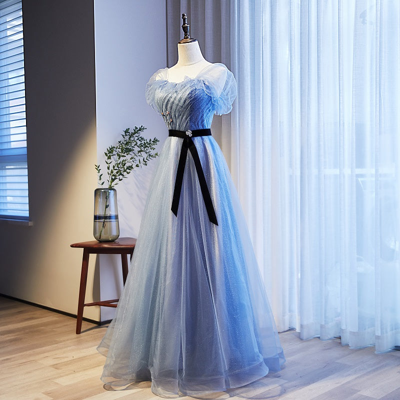 Lovely Blue Beaded Long Evening Dress New Style Party Dress, Blue Tull Cutedressy Lovely Blue Beaded Long Evening Dress New Style Party Dress, Blue Tull Cutedressy