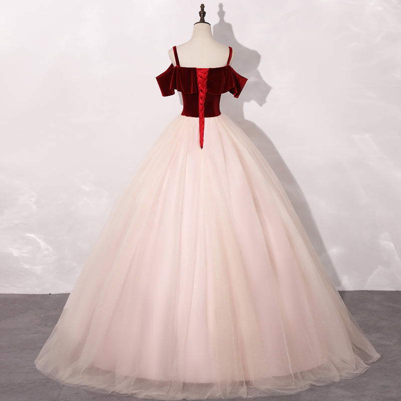 Lovely Light Pink Tulle Sweetheart Off Shoulder Velvet Top Sweet 16 Dress, Pink Prom Dresses