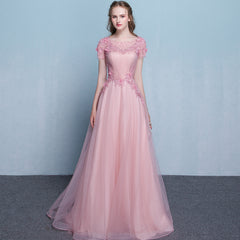 Lovely Pink Tulle Long Flowers and Lace Applique Long Formal Gown, Pink Tulle Party Dress Evening Dress