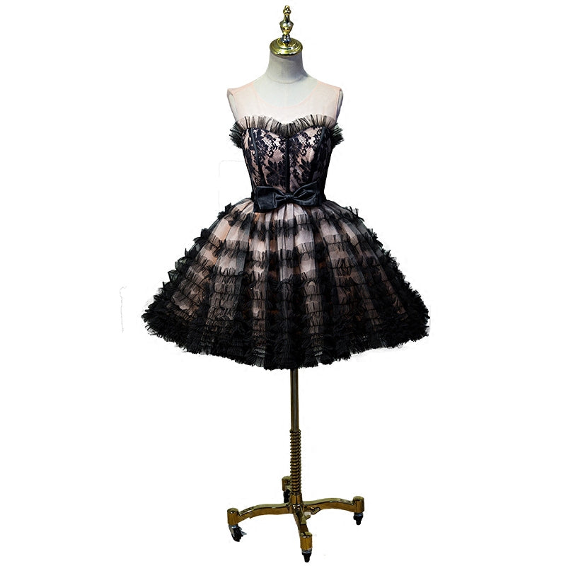 Lovely Pink and Black Short Party Dress with Bow, Cute Black Homecomin Cutedressy Lovely Pink and Black Short Party Dress with Bow, Cute Black Homecomin Cutedressy