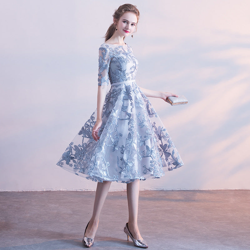 Lovely Sliver Grey Lace Short Sleeves Homecoming Dress, Lace Grey Brid Cutedressy Lovely Sliver Grey Lace Short Sleeves Homecoming Dress, Lace Grey Brid Cutedressy