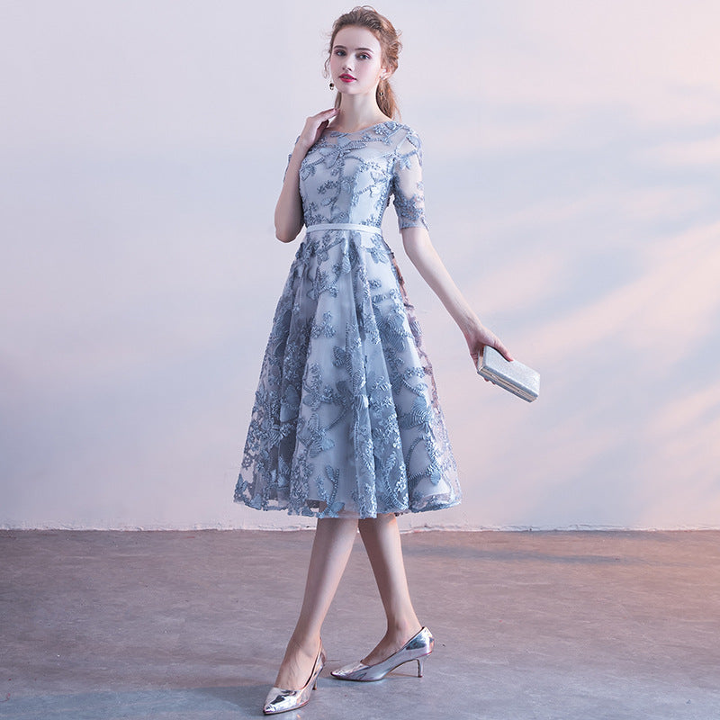 short grey lace dress Gray Round Neck Tulle Lace Short Prom Dress Gray Homecoming Dress US 16 / Gray