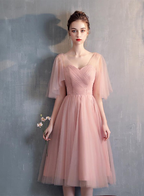 Lovely Tulle Pink A-line Sweetheart Neckline Bridesmaid Dress, Pink Tulle Party Dress