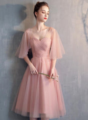 Lovely Tulle Pink A-line Sweetheart Neckline Bridesmaid Dress, Pink Tulle Party Dress