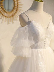 Lovely White Tulle with Lace V-neckline Short Prom Dress Party Dress, Cute Homecoming Dress