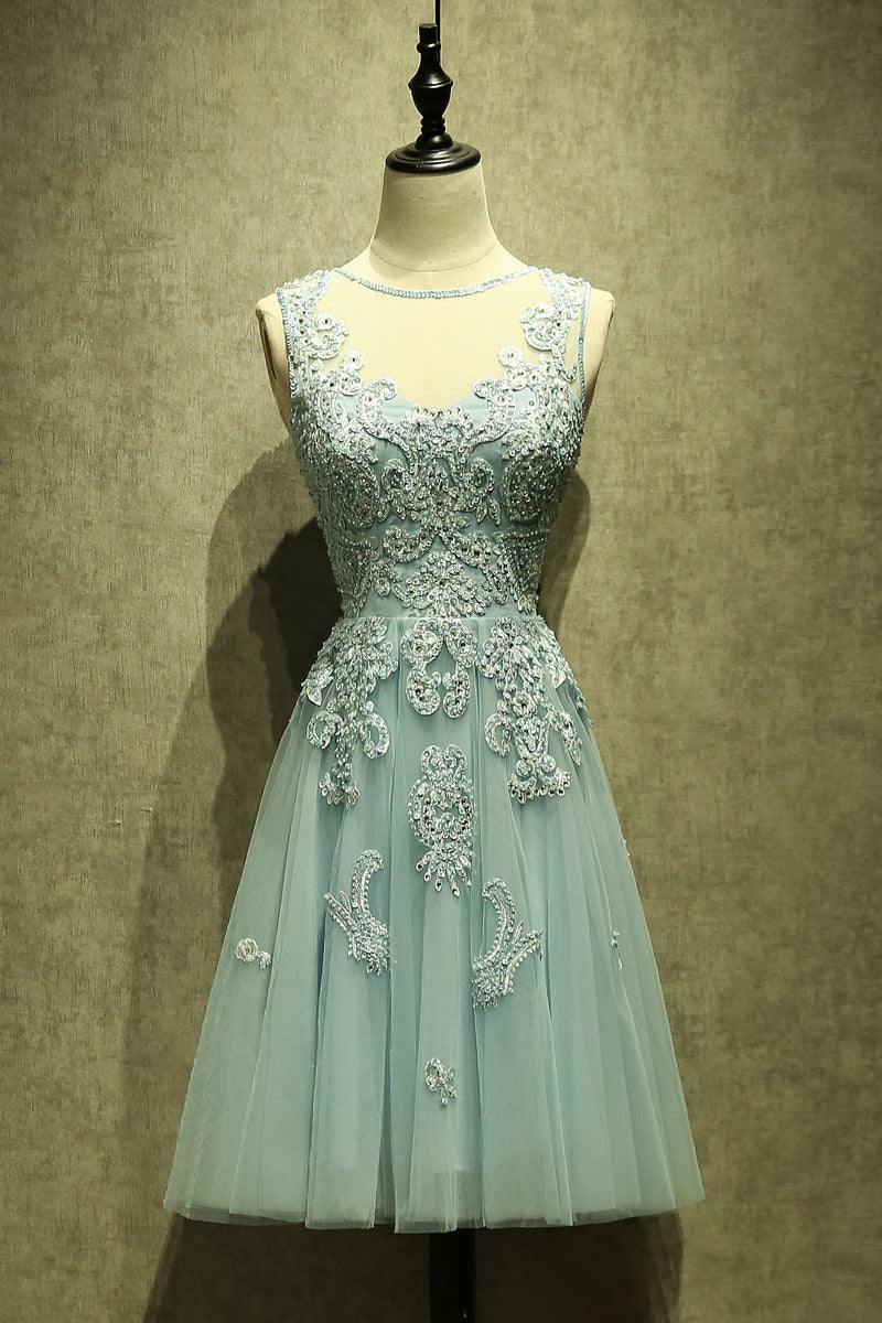 Mint Green Tulle Short Lace Beaded Knee Length Wedding Party Dress, Lo Cutedressy Mint Green Tulle Short Lace Beaded Knee Length Wedding Party Dress, Lo Cutedressy