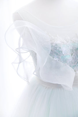 Mint Green and White Glam Tulle with Lace Long Wedding Party Dress, Beautiful Formal Dresses