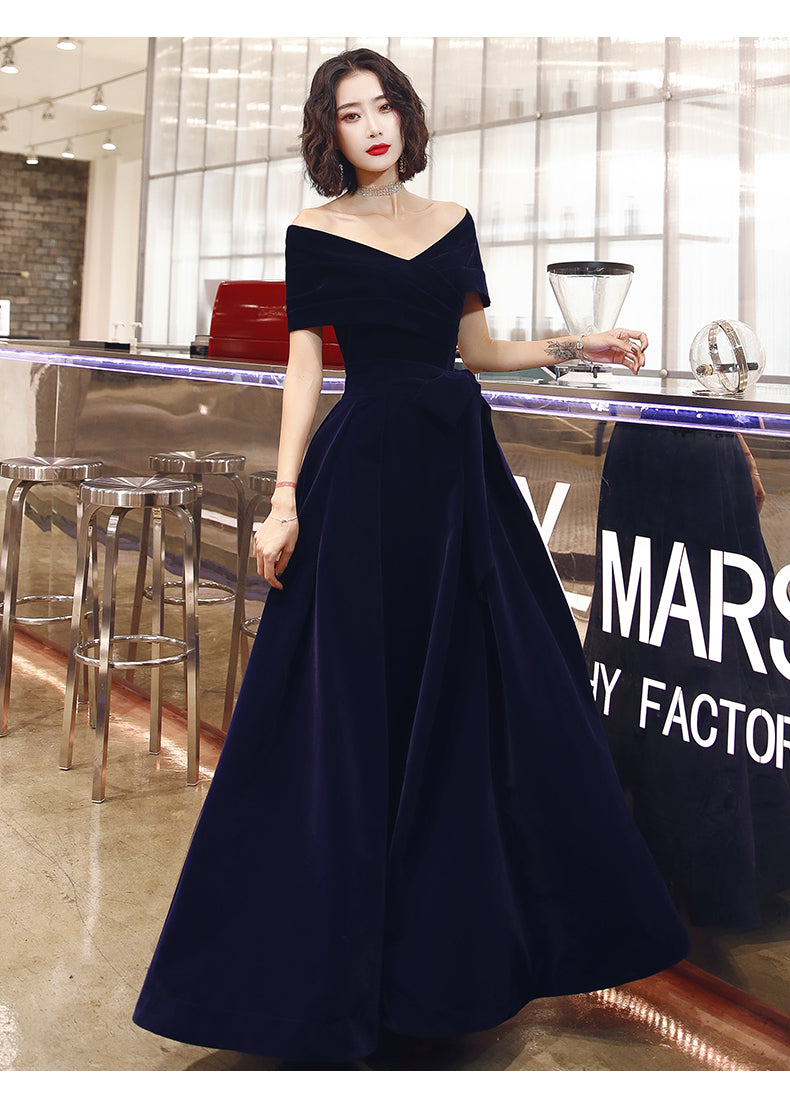 Navy Blue Off Shoulder Velvet Floor Length Party Dresses, Navy Blue Evening Dresses Navy Blue Off Shoulder Velvet Floor Length Party Dresses, Navy Blue Evening Dresses