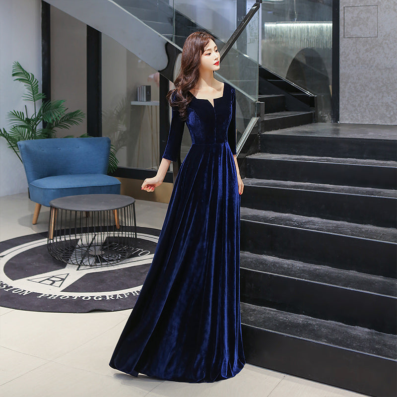 Navy Blue Velvet Long A-line Simple Style Bridesmaid Dresses, Elegant Cutedressy Navy Blue Velvet Long A-line Simple Style Bridesmaid Dresses, Elegant Cutedressy