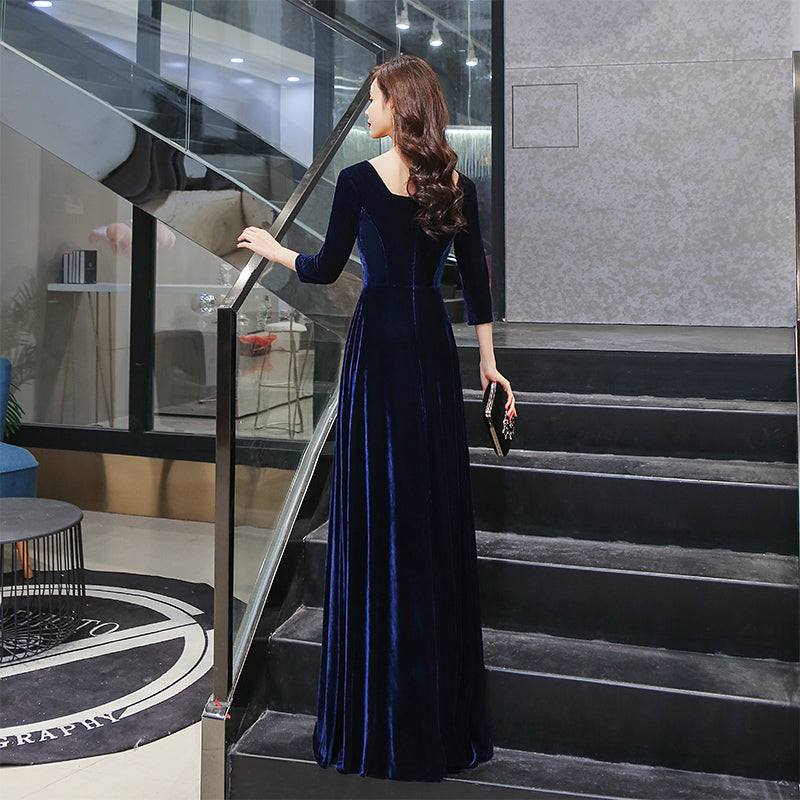 Navy Blue Velvet Long A-line Simple Style Bridesmaid Dresses, Elegant Party Dress Prom Dress Navy Blue Velvet Long A-line Simple Style Bridesmaid Dresses, Elegant Party Dress Prom Dress
