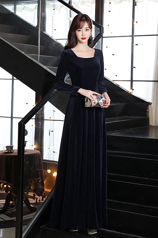 Navy Blue Long Floor Length Velvet Bridesmaid Dresses, Blue Evening Dr – Cutedressy Navy Blue Long Floor Length Velvet Bridesmaid Dresses, Blue Evening Dr – Cutedressy