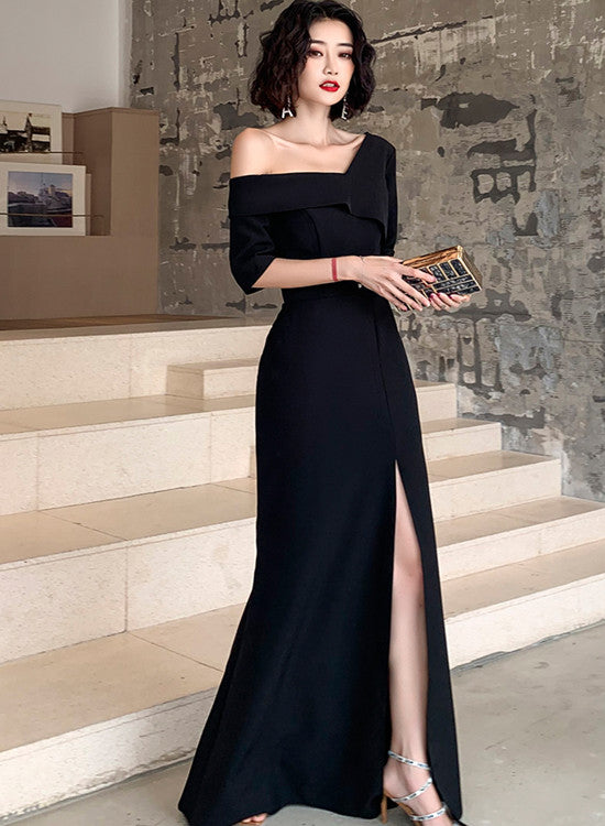 Black One Shoulder Slit Long Evening Dress, Black Formal Dress Prom Dr ...