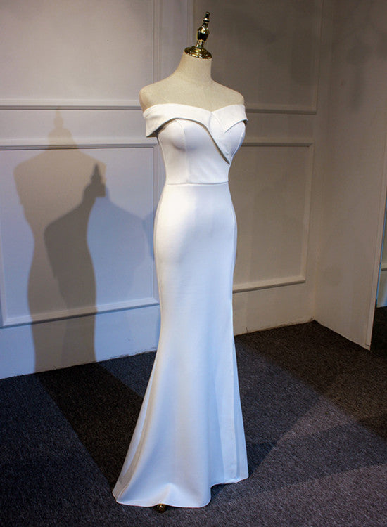 white off shoulder long bridesmaid dress