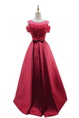 Red Satin Long Lace Off Shoulder Lace-up Elegant Party Dress, Senior Prom Gowns