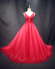 Beautiful Red Tulle Backless Long Sexy Lace-up Party Dress, Gorgeous Red Formal Gown