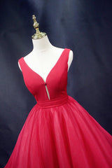 Beautiful Red Tulle Backless Long Sexy Lace-up Party Dress, Gorgeous Red Formal Gown
