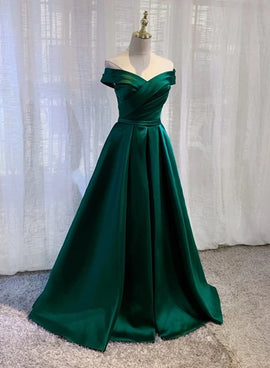 Green Satin Long Sweetheart Junior Prom Dress, Elegant Evening Dress