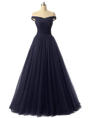 Beautiful Tulle Off Shoulder Party Dress, Lace-up Long Junior Prom Dress