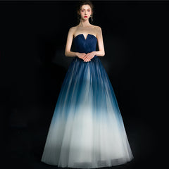 Beautiful Blue Gradient Tulle Formal Dress, Floor Length Blue and White Party Dress