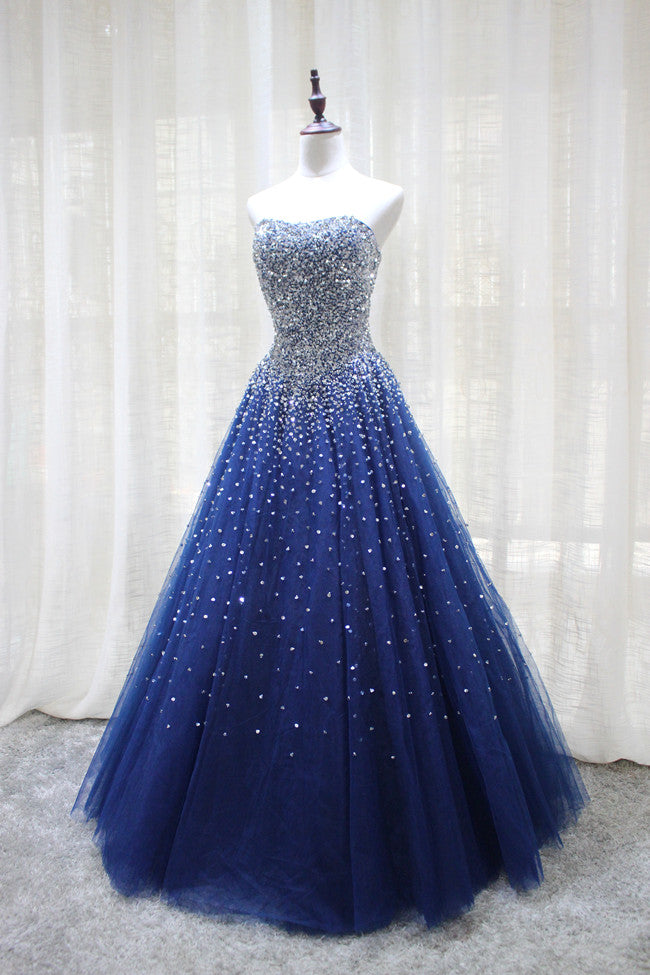 Gorgeous Sparkle Blue Sweet 16 Dress, Handmade Beaded Formal Gown, Junior Prom Dress