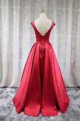 Beautiful Satin Red Handmade Junior Prom Dress , Satin Party Gowns