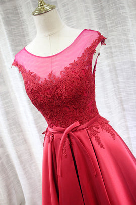 Beautiful Satin Red Handmade Junior Prom Dress , Satin Party Gowns