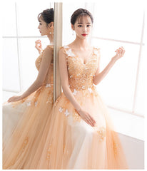 Charming A-line Tulle Light Champagne Party Dress, Junior Prom Dress