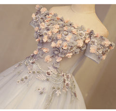 Gorgeous Light Grey Off the Sholder Flowers Formal Gown, Sweet 16 Dresses