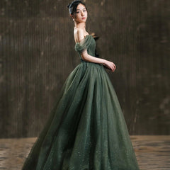 Dark Green Sweetheart Off Shoulder Long Formal Gown, Green Sweet 16 Dresses