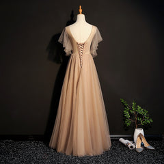 Champagne Tulle Long Bridesmaid Dress, Long Formal Gown